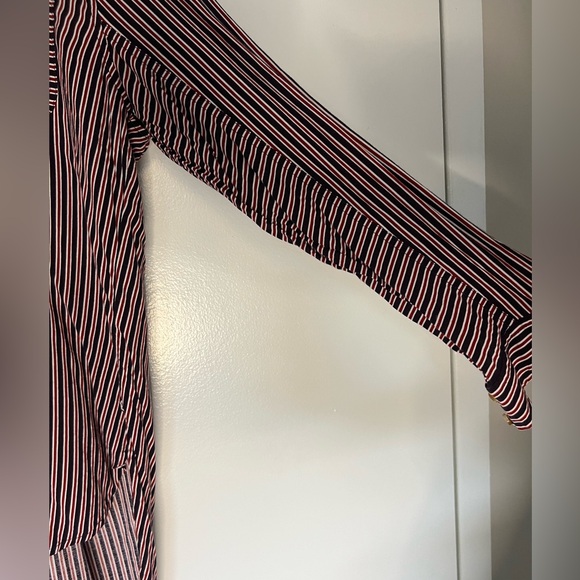 Anthropologie Maeve button down. High/low hem. Navy, red, and white striped. - Picture 3 of 6